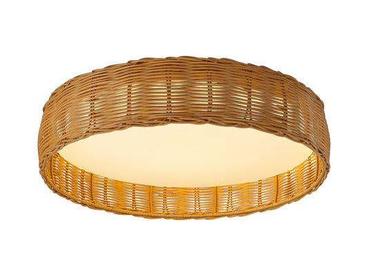 Kilimanjaro 50W LED Ceiling Light, CCT 2700/4000/5000K, 3800lm, Beige Rattan, 5yrs Warranty by Mantra