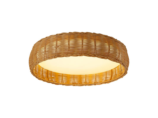 Kilimanjaro 36W LED Ceiling Light, CCT 2700/4000/5000K, 2450lm, Beige Rattan, 5yrs Warranty by Mantra