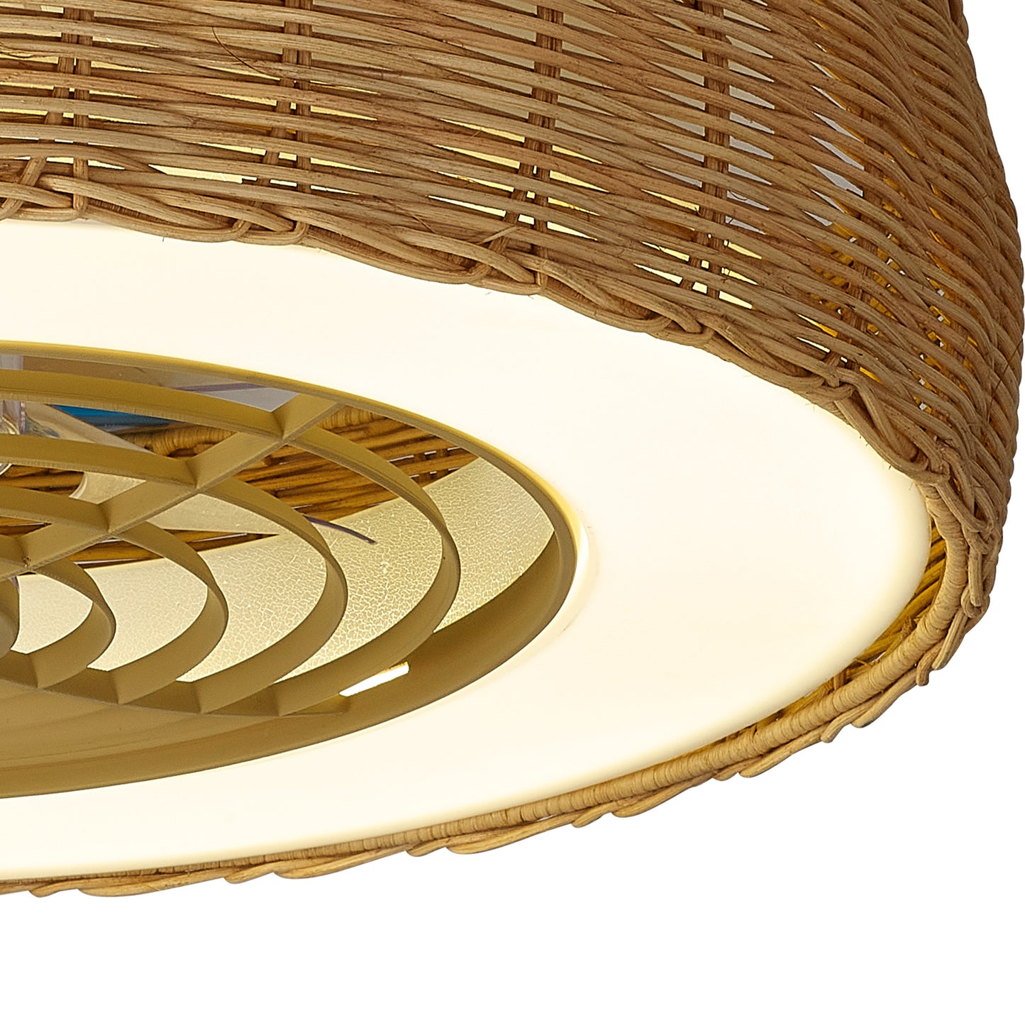 Kilimanjaro Mini 55W LED Dimmable Ceiling Light With 25W DC Reversible Fan, 3800lm, Beige Rattan, 5yrs Warranty by Mantra