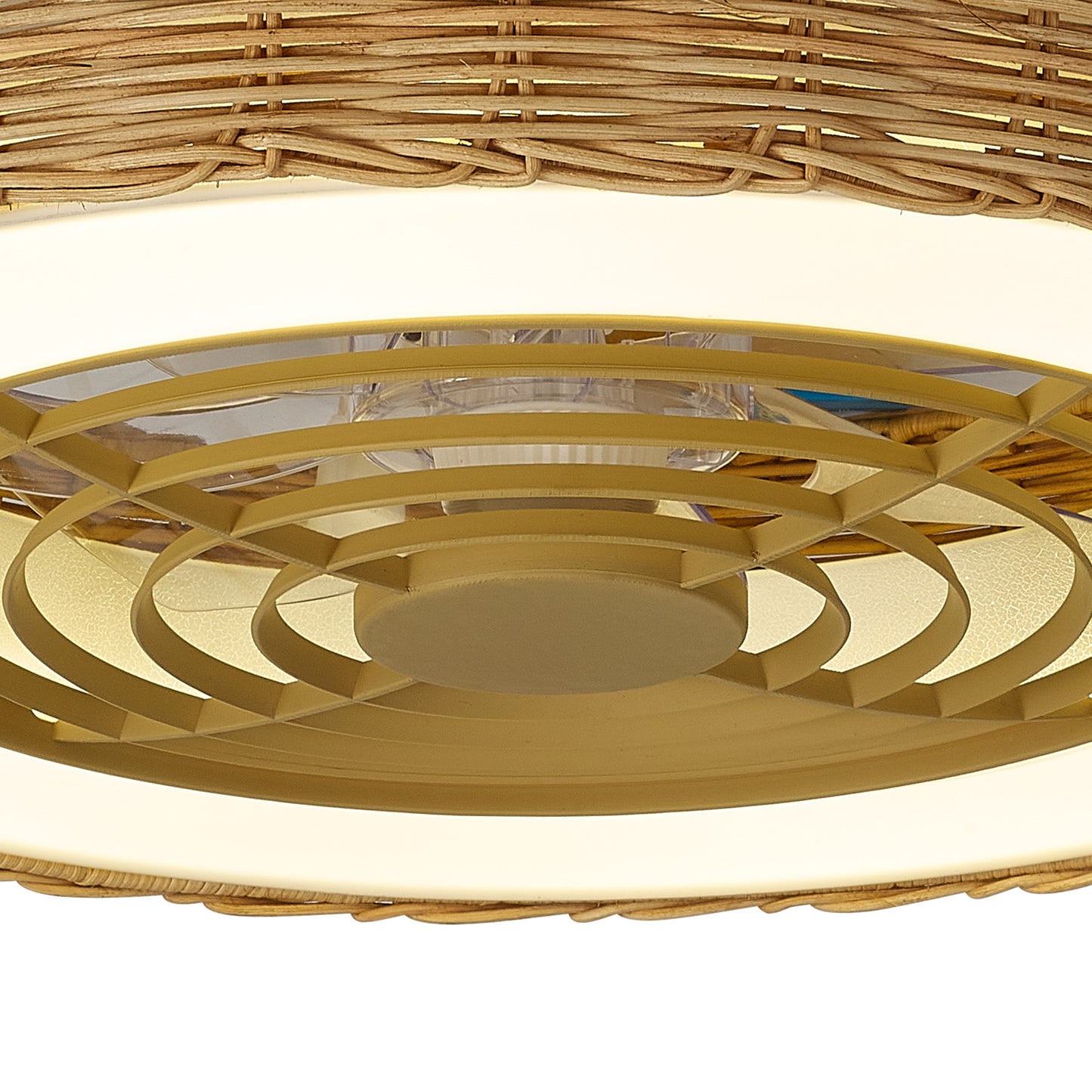 Kilimanjaro Mini 55W LED Dimmable Ceiling Light With 25W DC Reversible Fan, 3800lm, Beige Rattan, 5yrs Warranty by Mantra