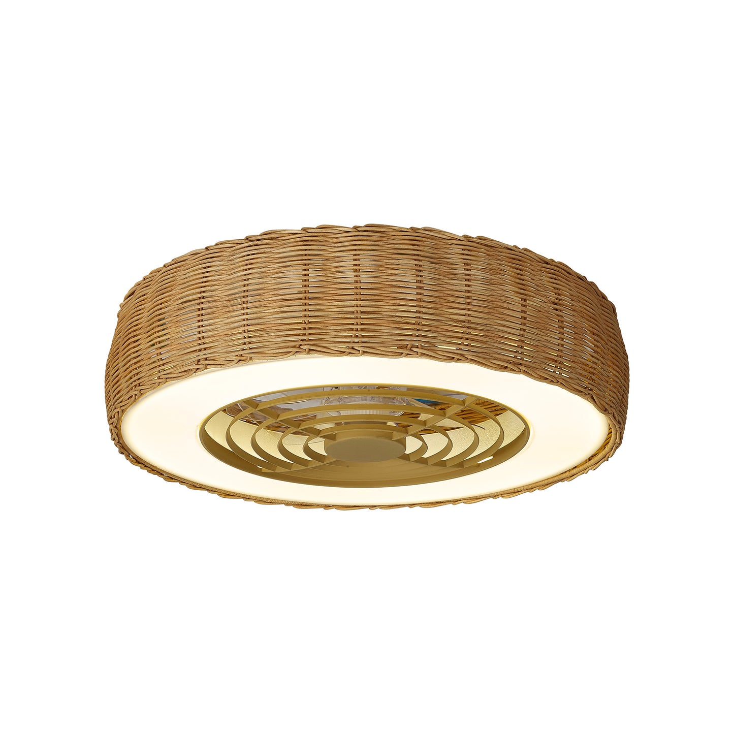 Kilimanjaro Mini 55W LED Dimmable Ceiling Light With 25W DC Reversible Fan, 3800lm, Beige Rattan, 5yrs Warranty by Mantra