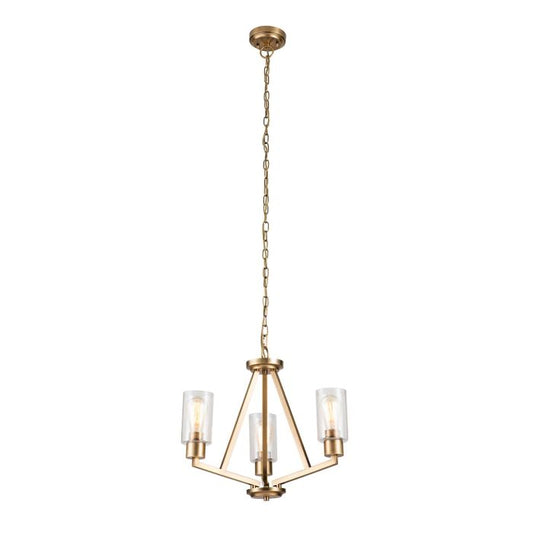 Deryn 3 Light Chandelier - Natural Brass