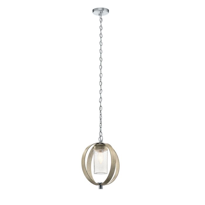 Grand Bank 1 Light Outdoor Pendant - Distressed Antique Grey & Brushed Aluminium