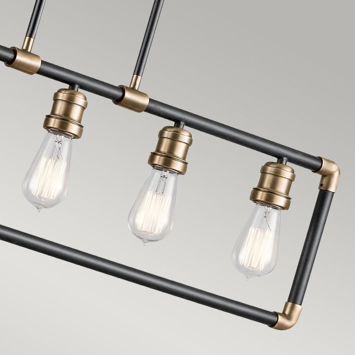 Imahn 5 Light Linear Chandelier - Black and Natural Brass