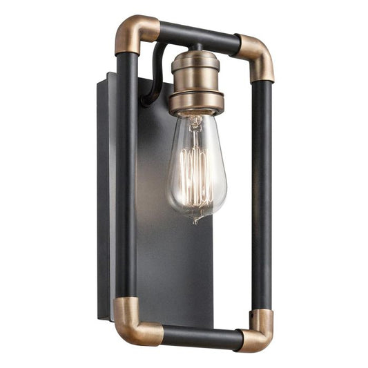 Imahn 1 Light Wall Light - Black and Natural Brass