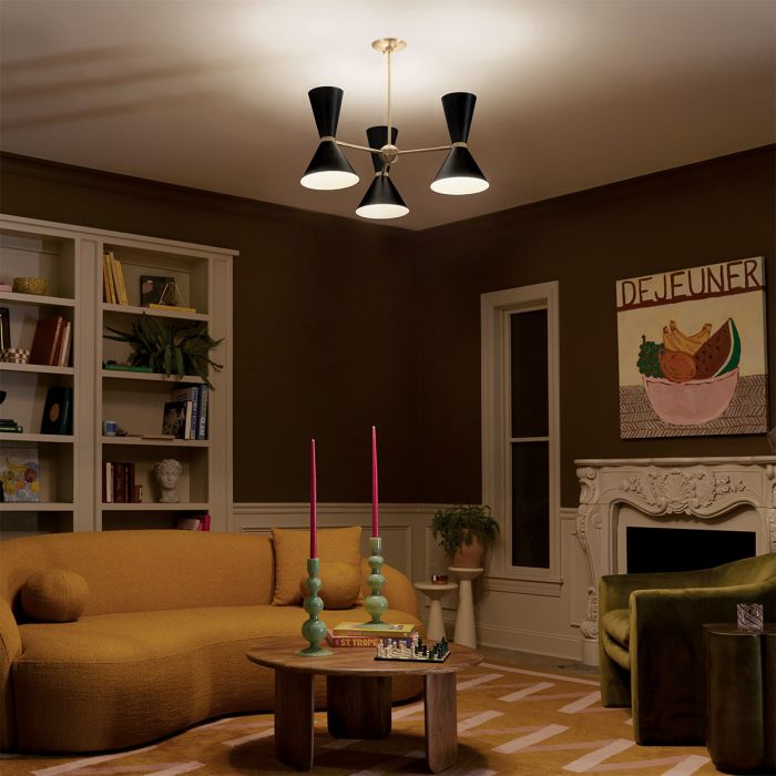 Phix 6 light 3 arm up and down Chandelier - Champagne Bronze, Black