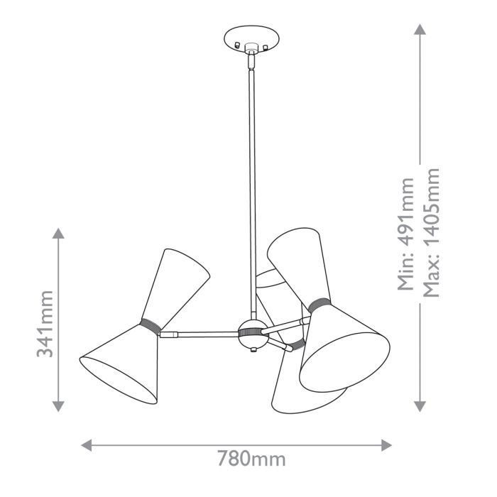 Phix 6 light 3 arm up and down Chandelier - Champagne Bronze, Black