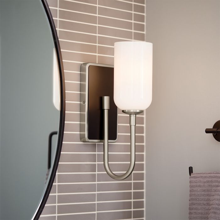 Solia 1 lt Wall Light in Brushed Nickel with black accent - Brushed Nickel & Black