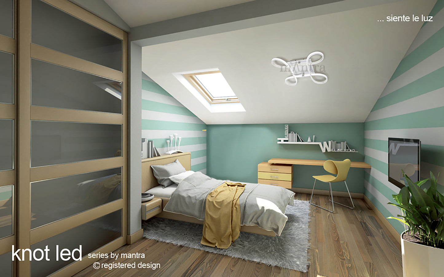 Knot Telescopic\Semi Flush 45W LED Curved Arms 3000K, 3150lm, Silver/Frosted Acrylic/Polished Chrome, 3yrs Warranty by Mantra