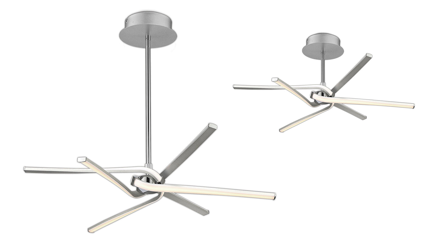 Knot Telescopic\Semi Flush 45W LED Curved Arms 3000K, 3150lm, Silver/Frosted Acrylic/Polished Chrome, 3yrs Warranty by Mantra