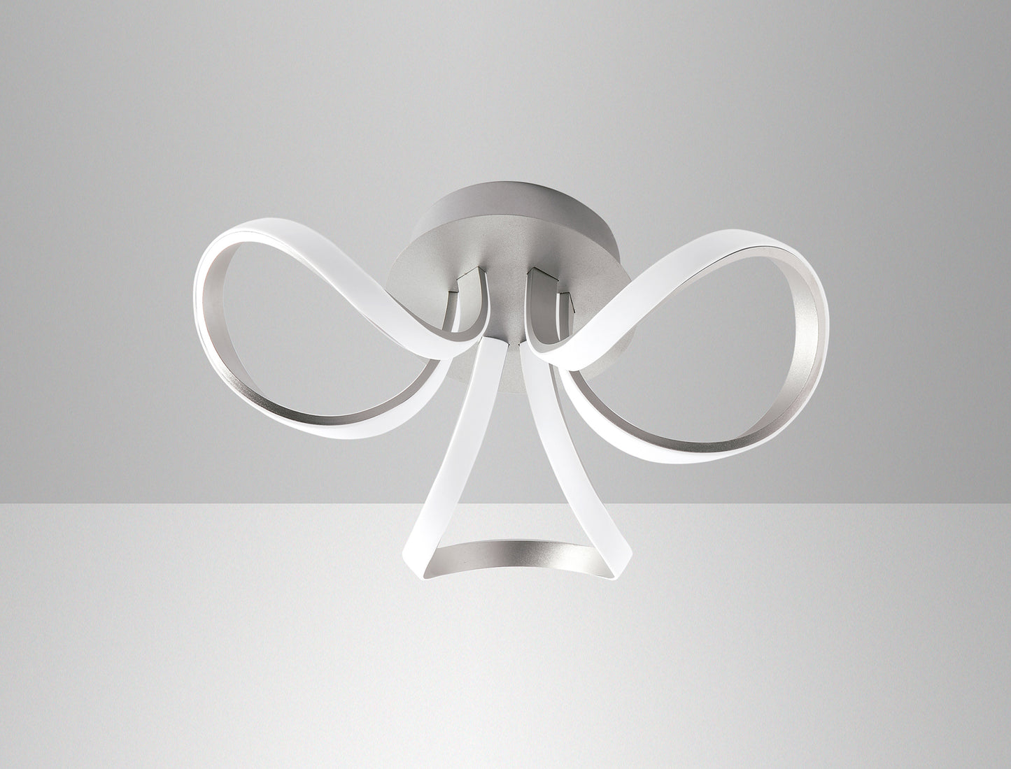 Knot Dimmable Ceiling 48cm Round 36W LED 3 Looped Arms 3000K, Silver/Frosted Acrylic by Mantra