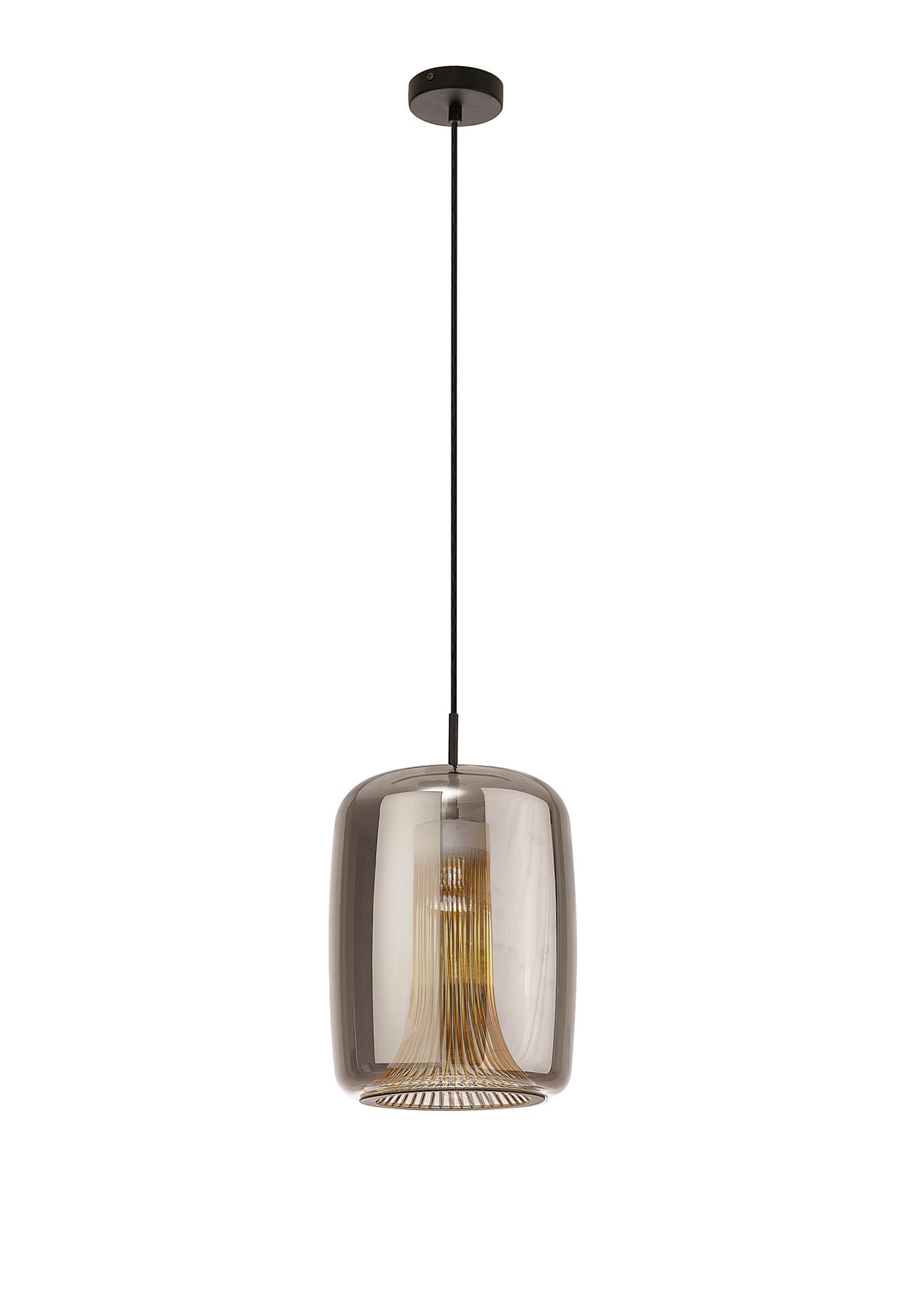 Kriss Cylinder Pendant, 1 Light GU10, Black/Black Glass Shade With Inner Lined Funnel Glass by Mantra