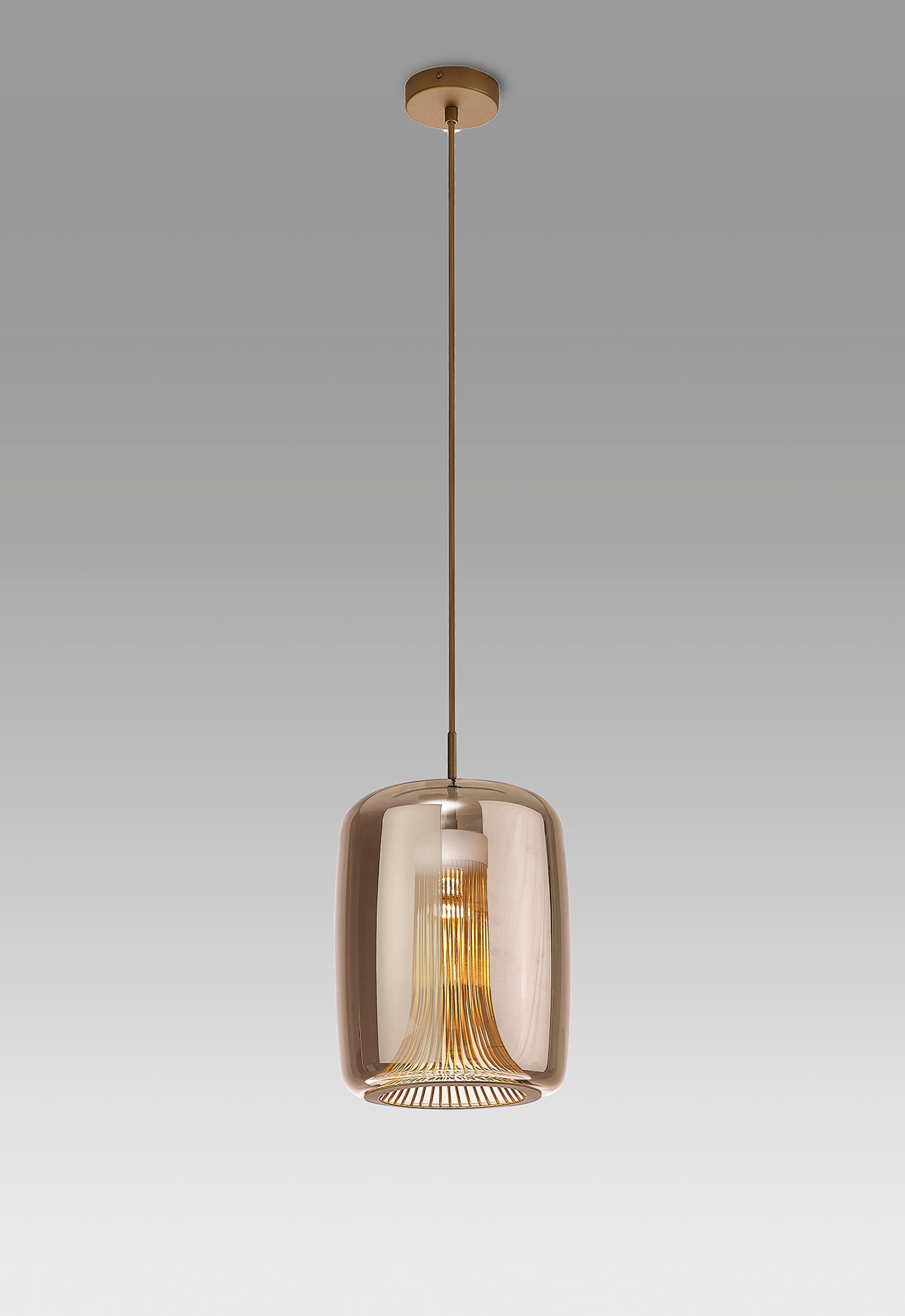 Kriss Cylinder Pendant, 1 Light GU10, Bronze/Bronze Glass Shade With Inner Lined Funnel Glass by Mantra