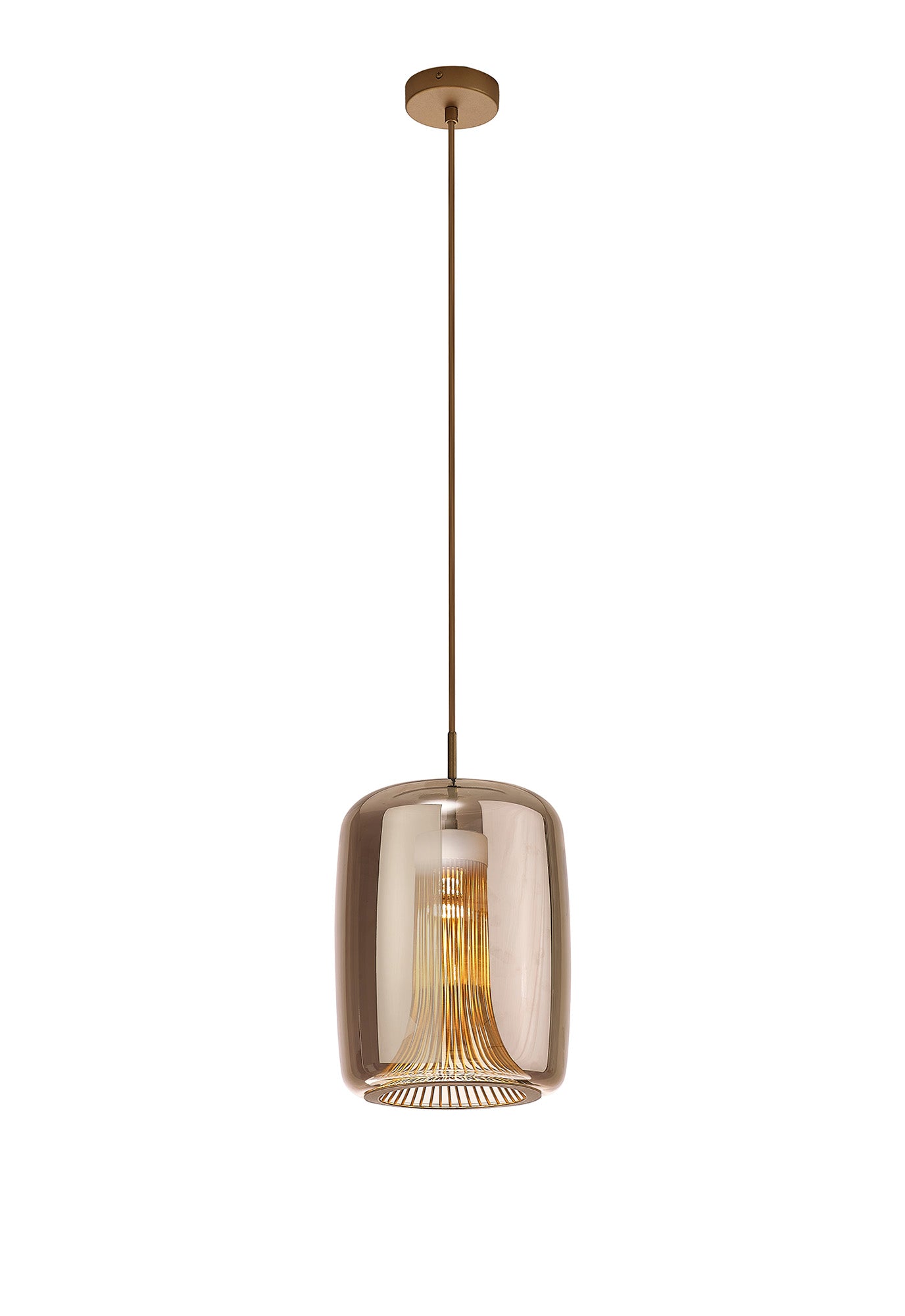 Kriss Cylinder Pendant, 1 Light GU10, Bronze/Bronze Glass Shade With Inner Lined Funnel Glass by Mantra