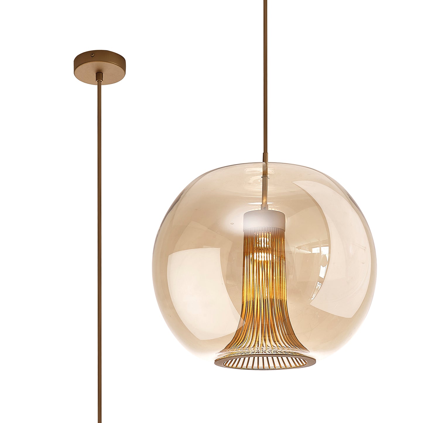 Kriss Squircle Pendant, 1 Light GU10, Bronze/Bronze Glass Shade With Inner Lined Funnel Glass by Mantra