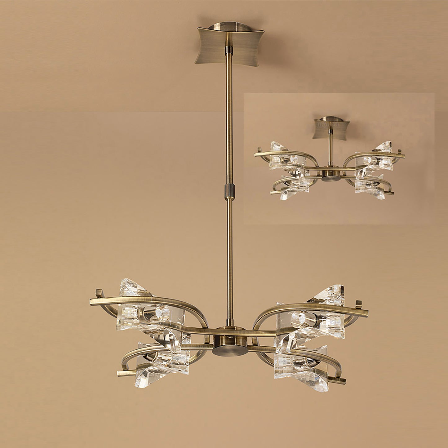 Kromo Telescopic Convertible To Semi Flush 4 Light G9, Antique Brass by Mantra