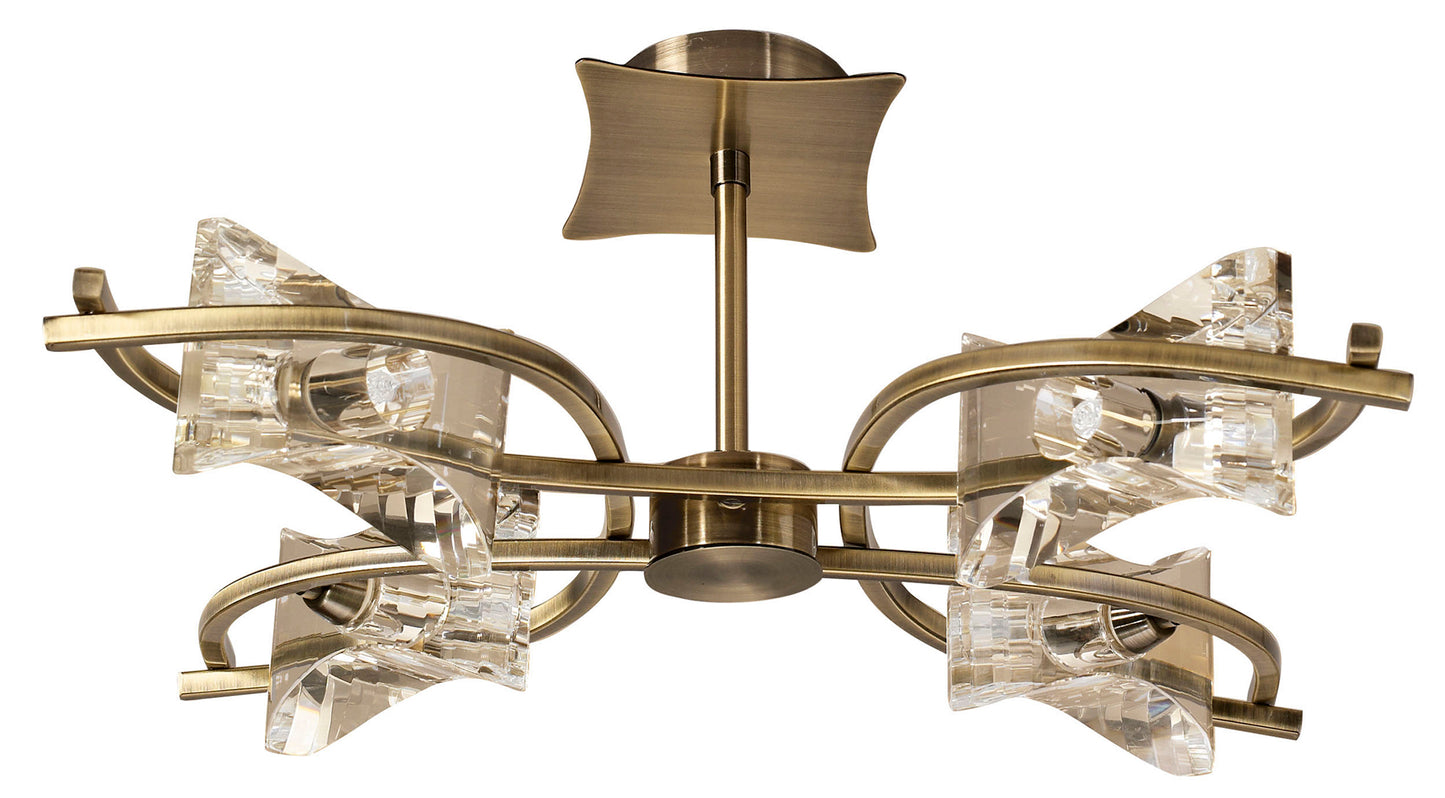 Kromo Telescopic Convertible To Semi Flush 4 Light G9, Antique Brass by Mantra