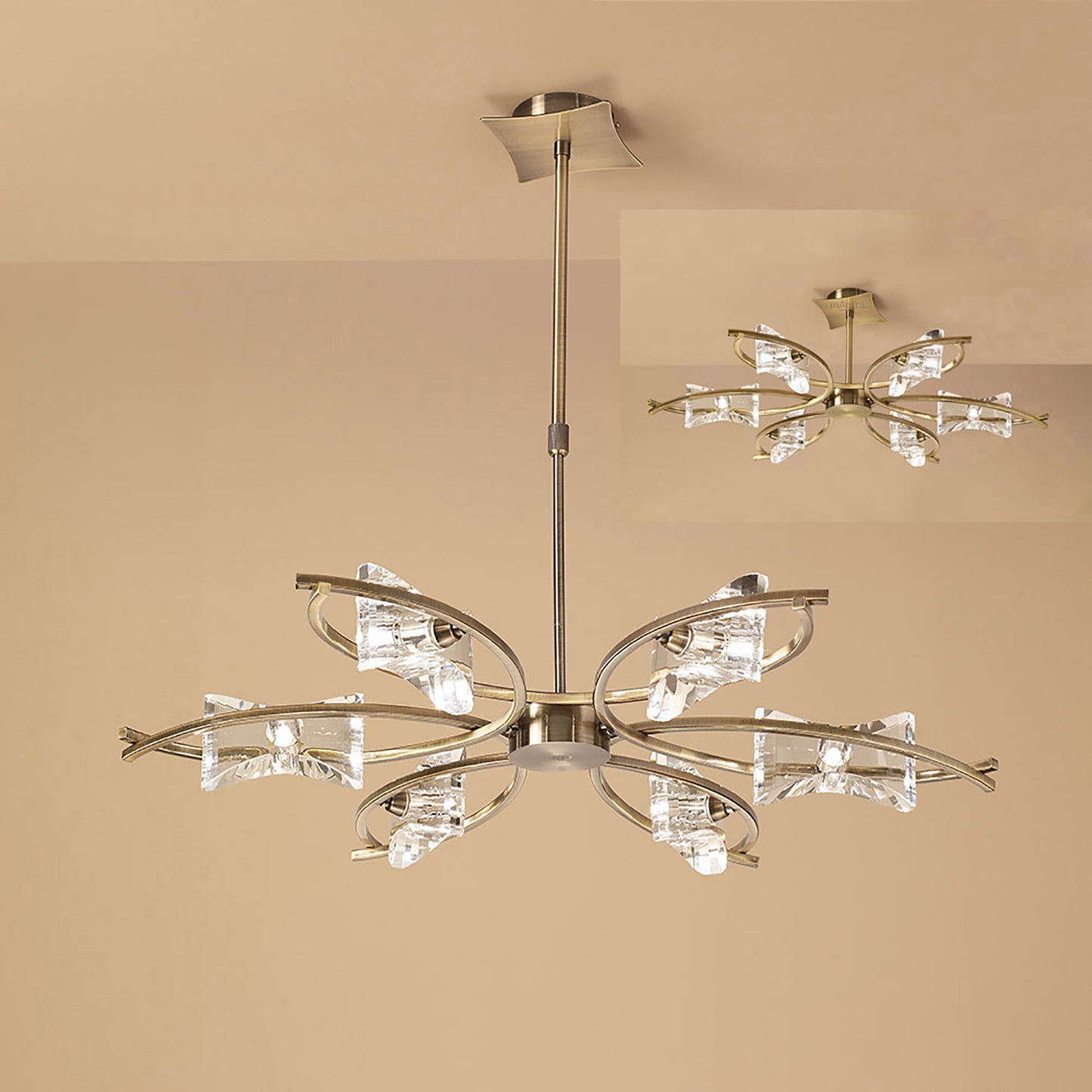 Kromo Telescopic Convertible To Semi Flush 6 Light G9, Antique Brass by Mantra