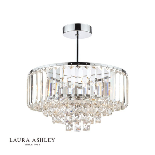 Laura Ashley Vienna 3lt Semi Flush Crystal & Polished Chrome