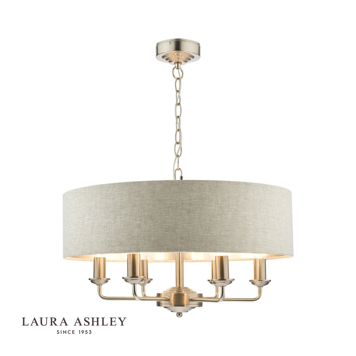 Laura Ashley Sorrento 6 Light Pendant Satin Nickel With Natural Shade