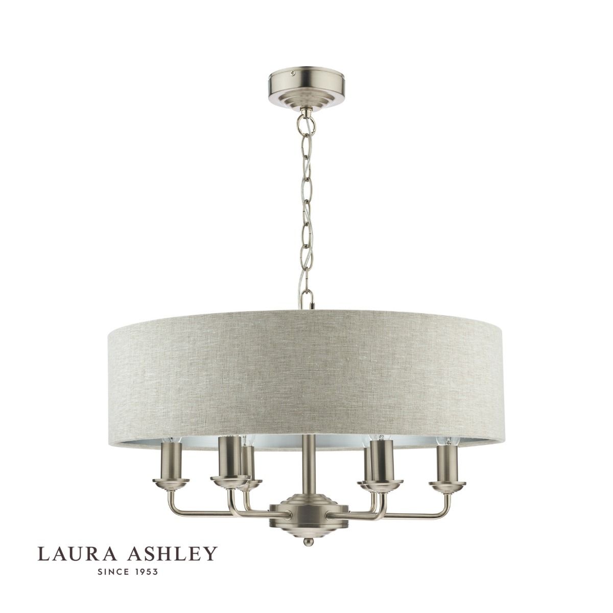 Laura Ashley Sorrento 6 Light Pendant Satin Nickel With Natural Shade