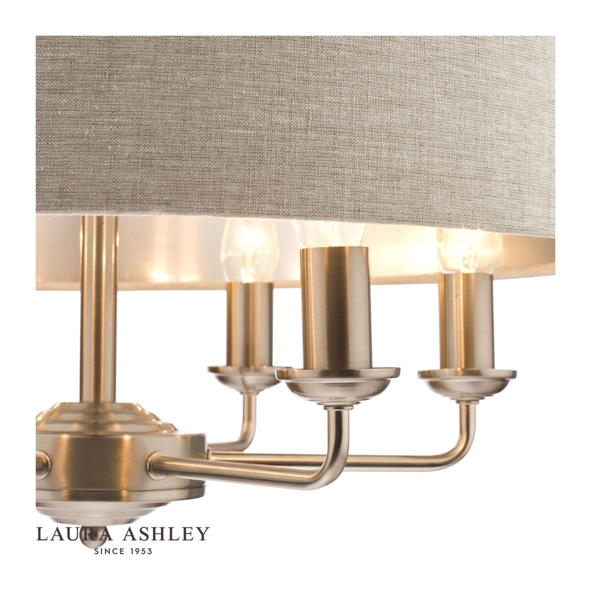 Laura Ashley Sorrento 6 Light Pendant Satin Nickel With Natural Shade