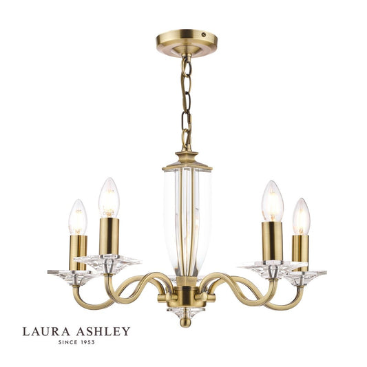 Laura Ashley Carson 5lt Chandelier Cut Glass & Antique Brass