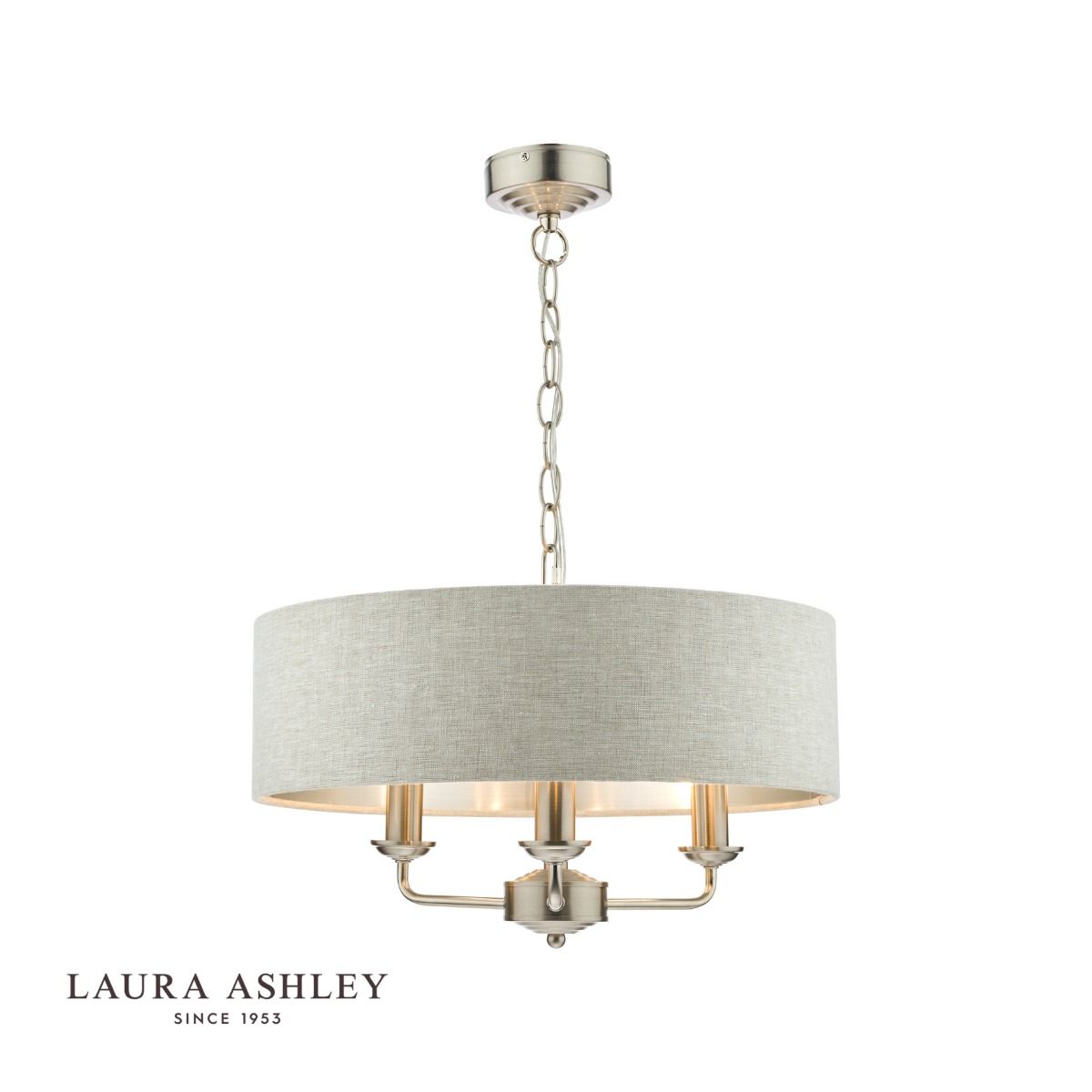 Laura Ashley Sorrento 3 Light Pendant Satin Nickel With Natural Shade