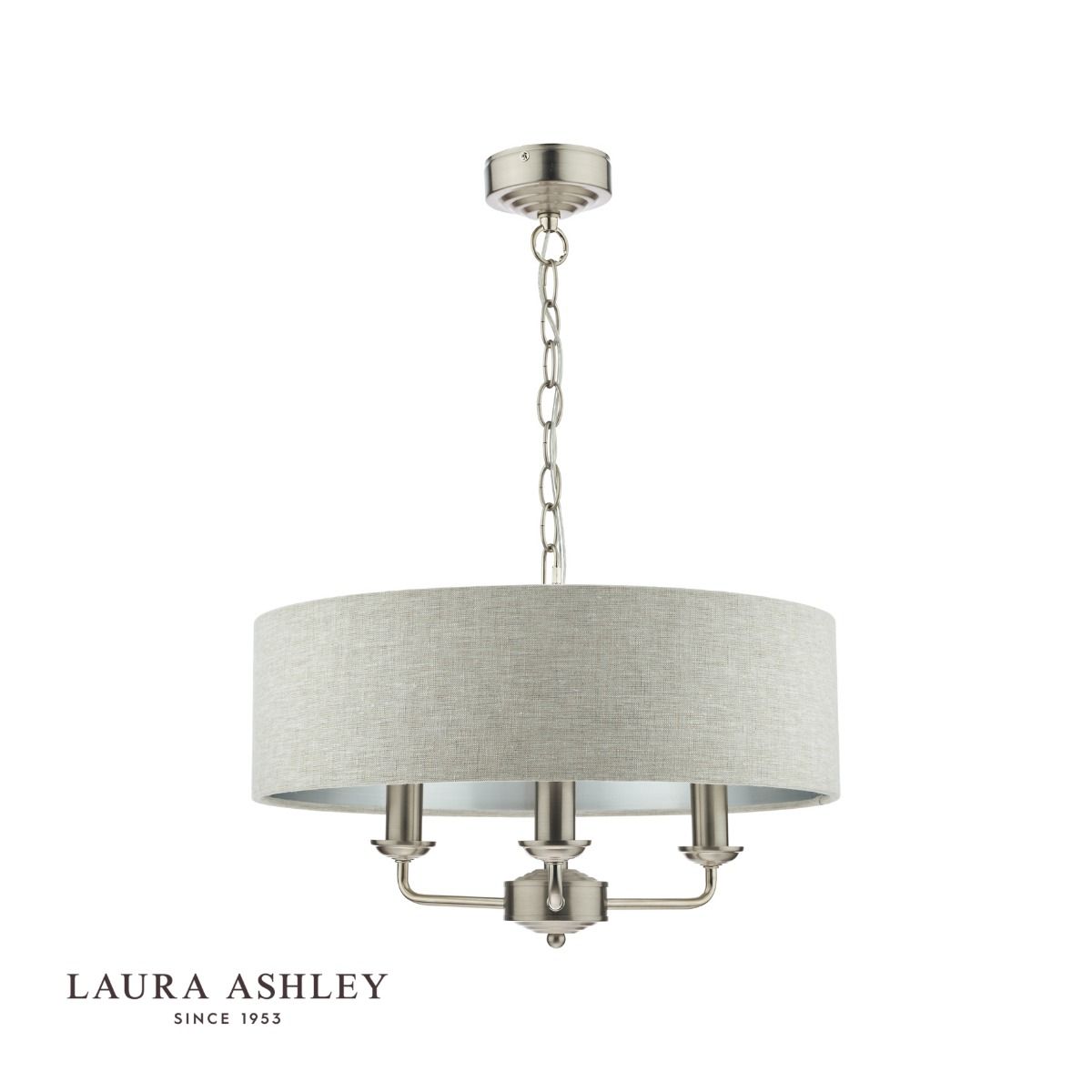 Laura Ashley Sorrento 3 Light Pendant Satin Nickel With Natural Shade