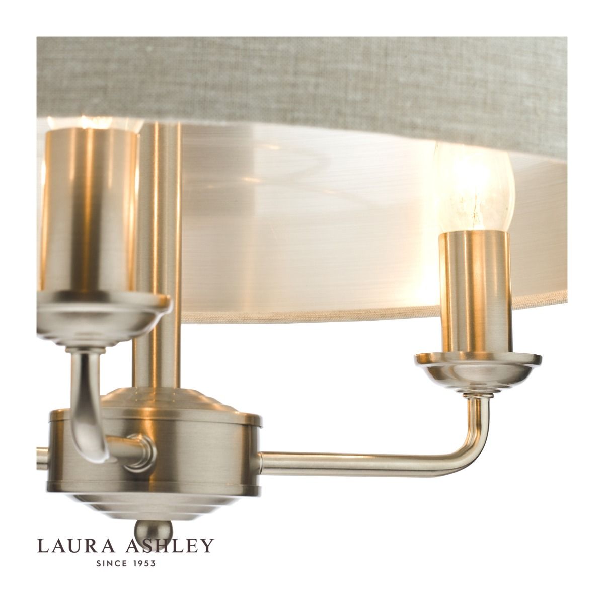 Laura Ashley Sorrento 3 Light Pendant Satin Nickel With Natural Shade