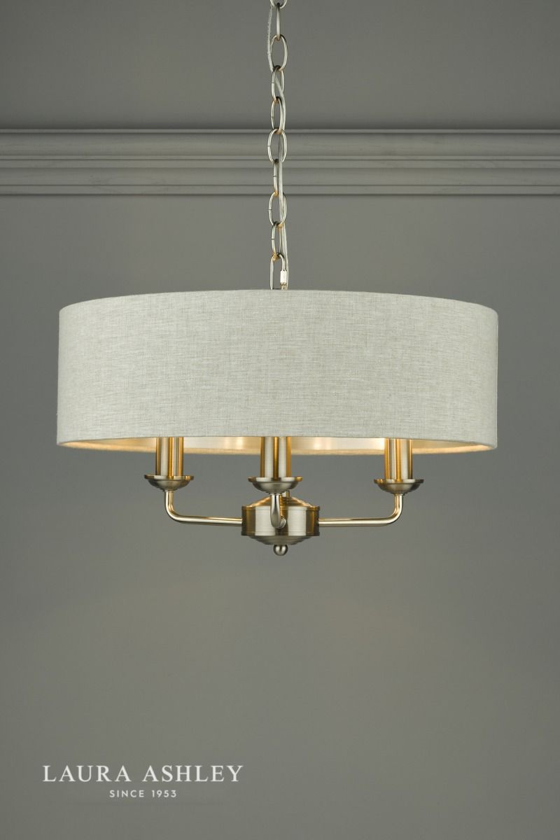 Laura Ashley Sorrento 3 Light Pendant Satin Nickel With Natural Shade