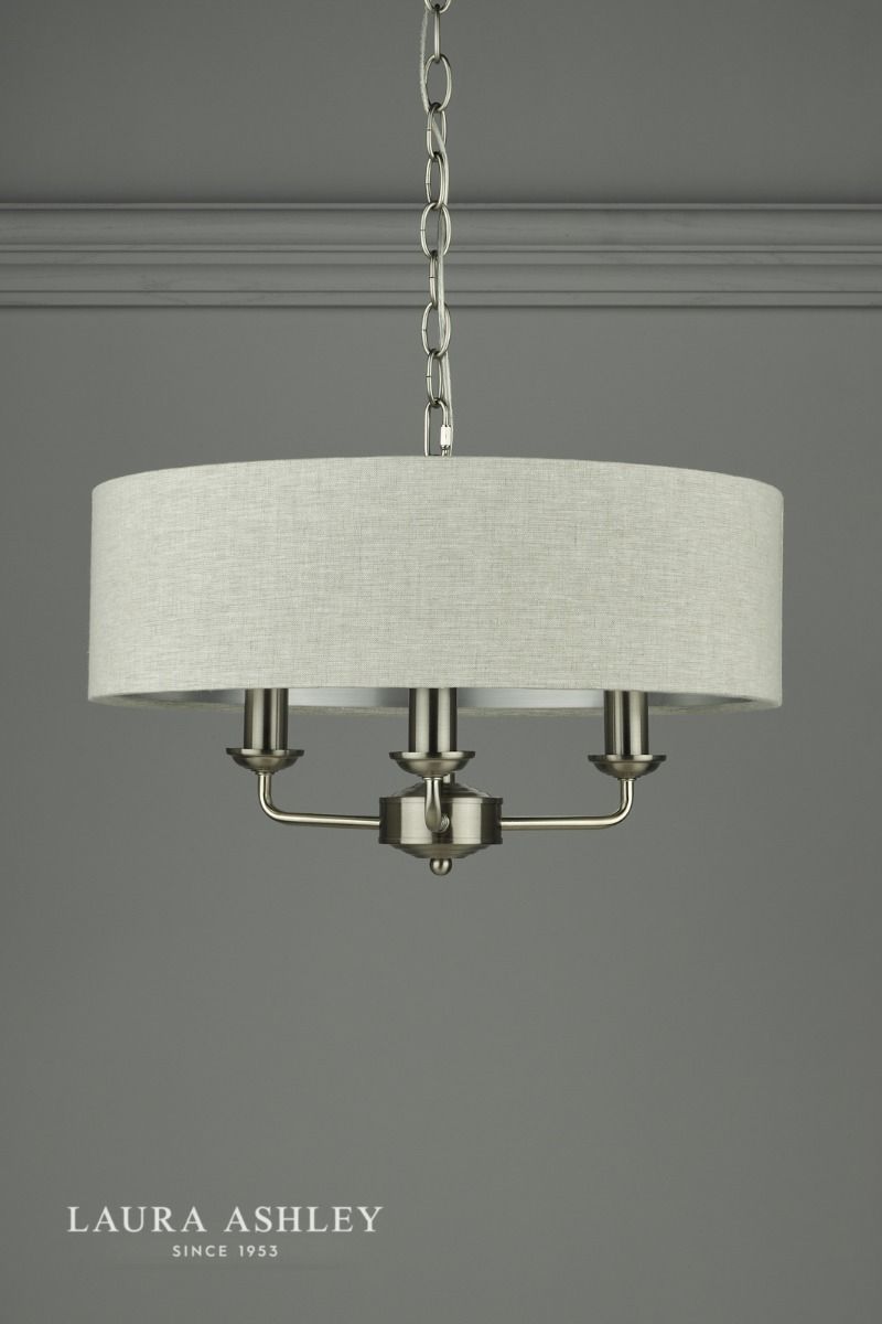 Laura Ashley Sorrento 3 Light Pendant Satin Nickel With Natural Shade