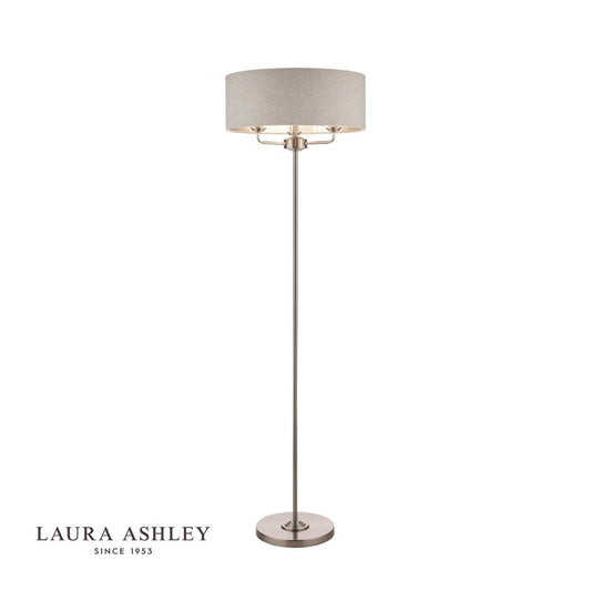 Laura Ashley Sorrento 3 Light Floor Lamp Satin Nickel With Natural Shade