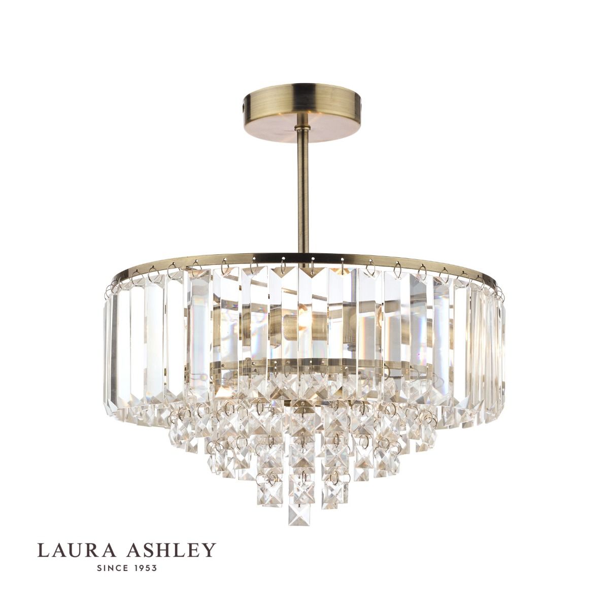 Laura Ashley Vienna 3lt Semi Flush Crystal & Antique Brass