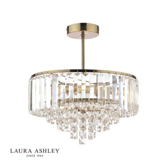 Laura Ashley Vienna 3lt Semi Flush Crystal & Antique Brass