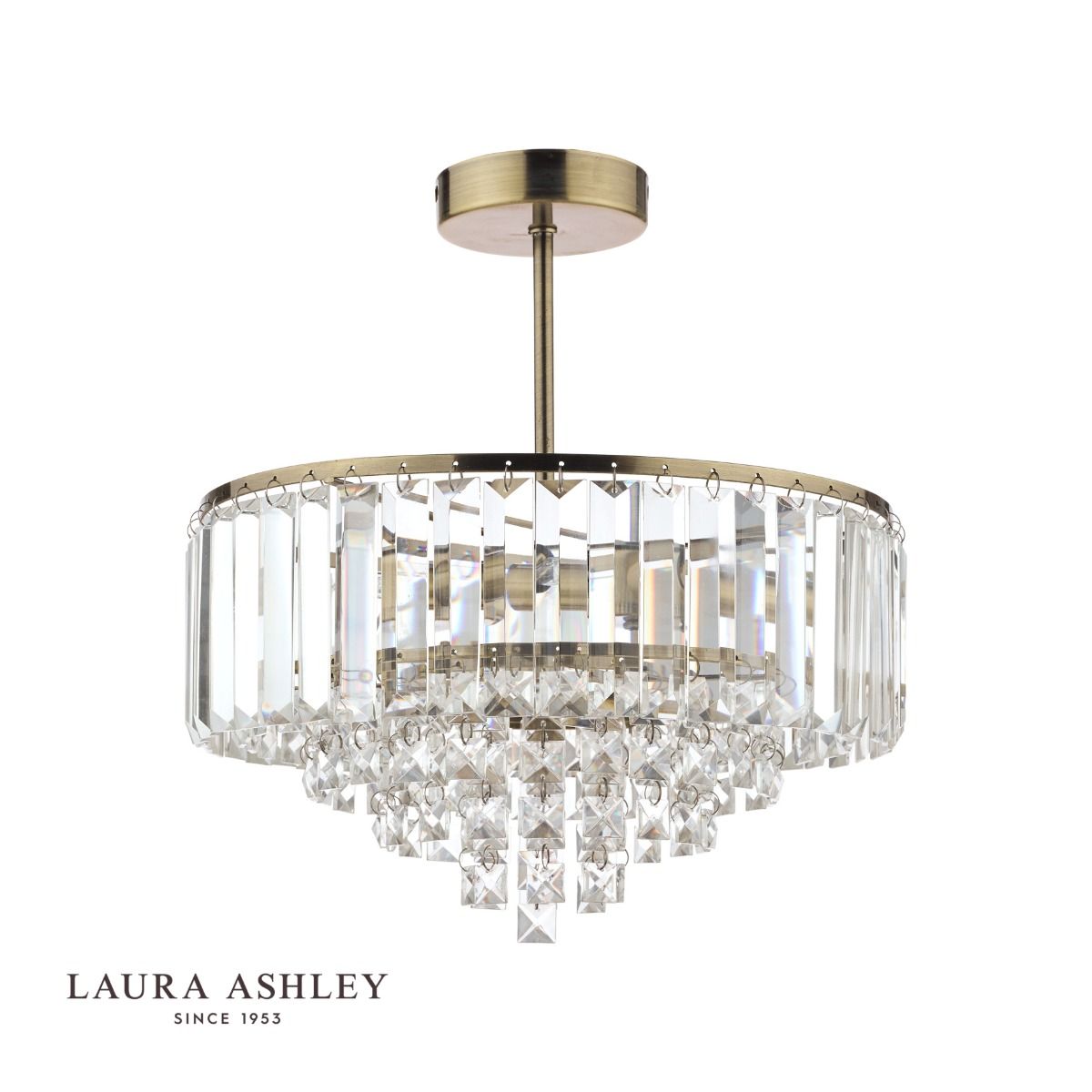 Laura Ashley Vienna 3lt Semi Flush Crystal & Antique Brass