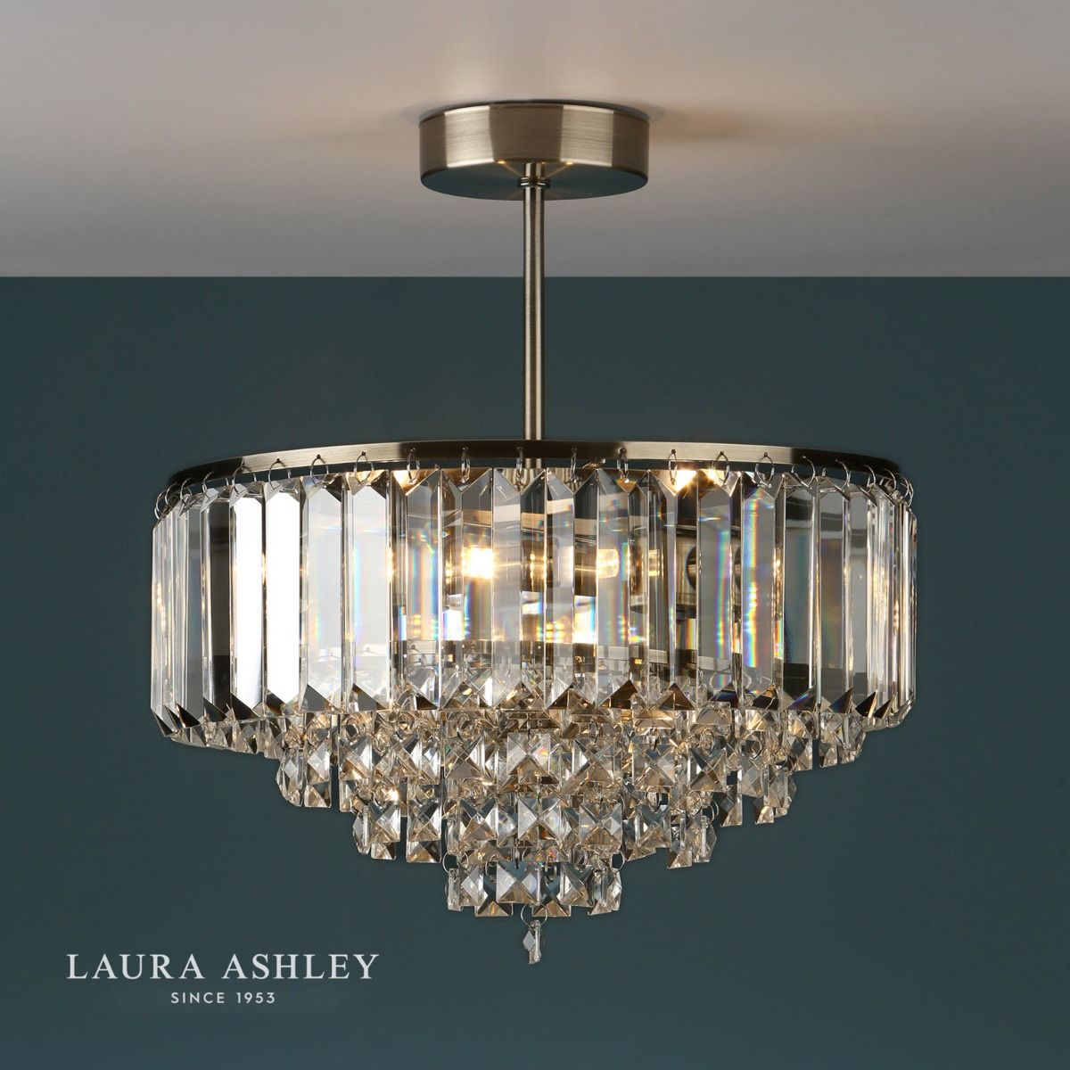 Laura Ashley Vienna 3lt Semi Flush Crystal & Antique Brass