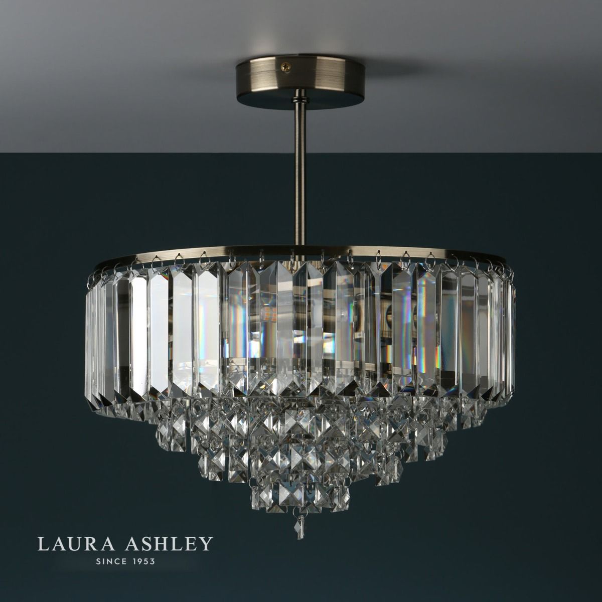 Laura Ashley Vienna 3lt Semi Flush Crystal & Antique Brass