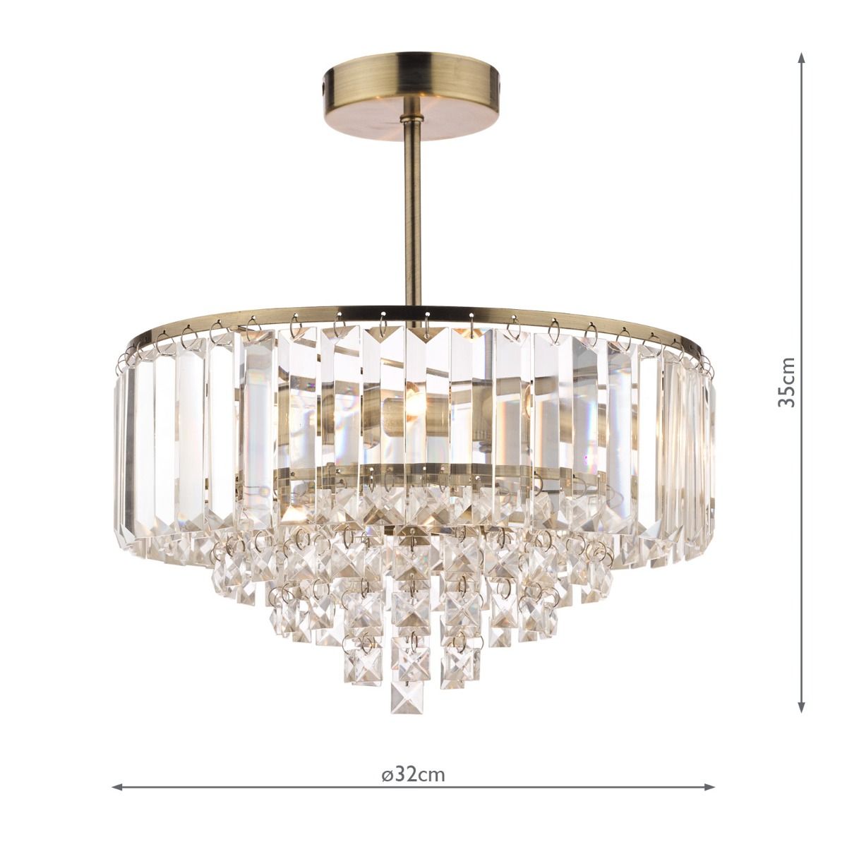 Laura Ashley Vienna 3lt Semi Flush Crystal & Antique Brass