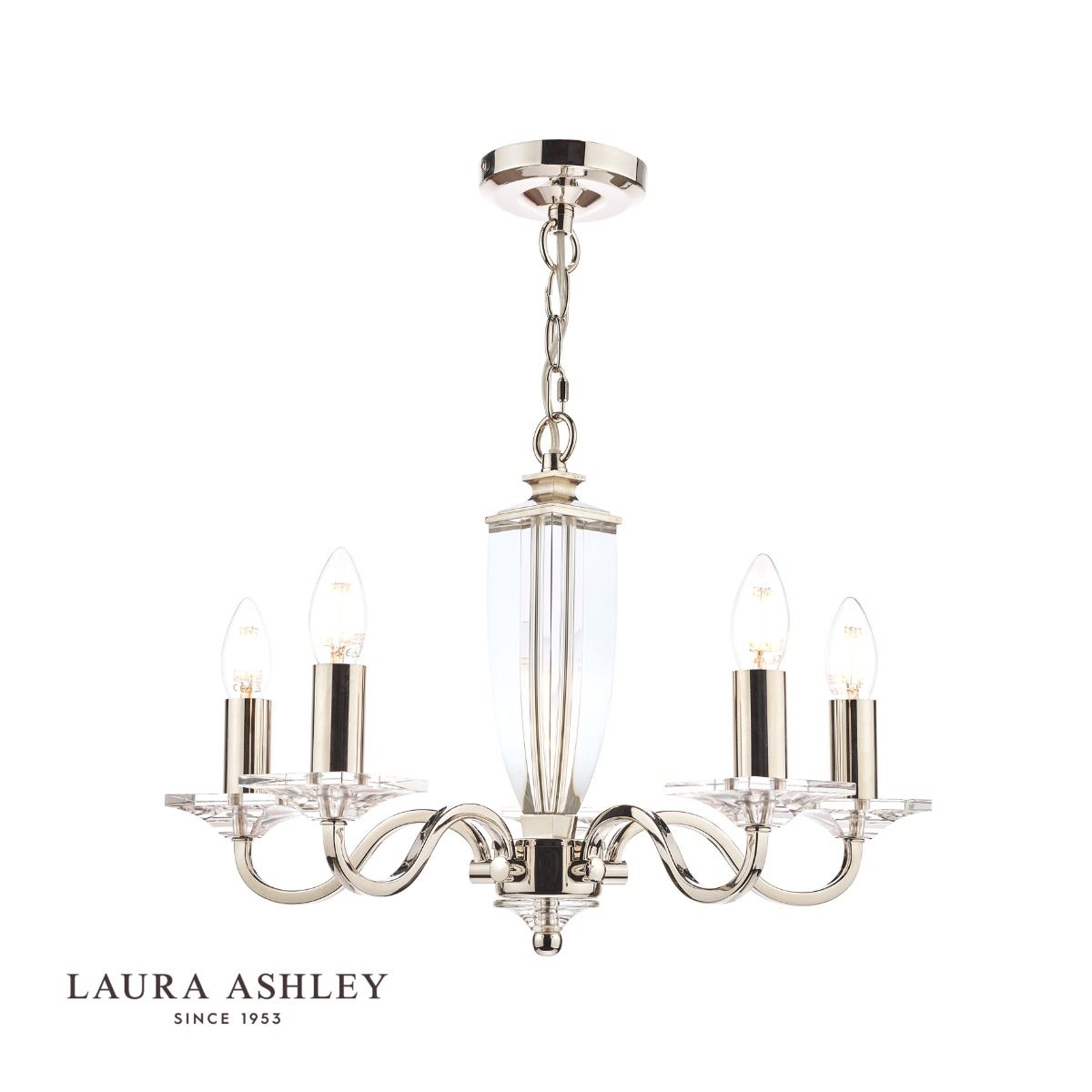 Laura Ashley Carson 5lt Chandelier Cut Glass & Polished Nickel