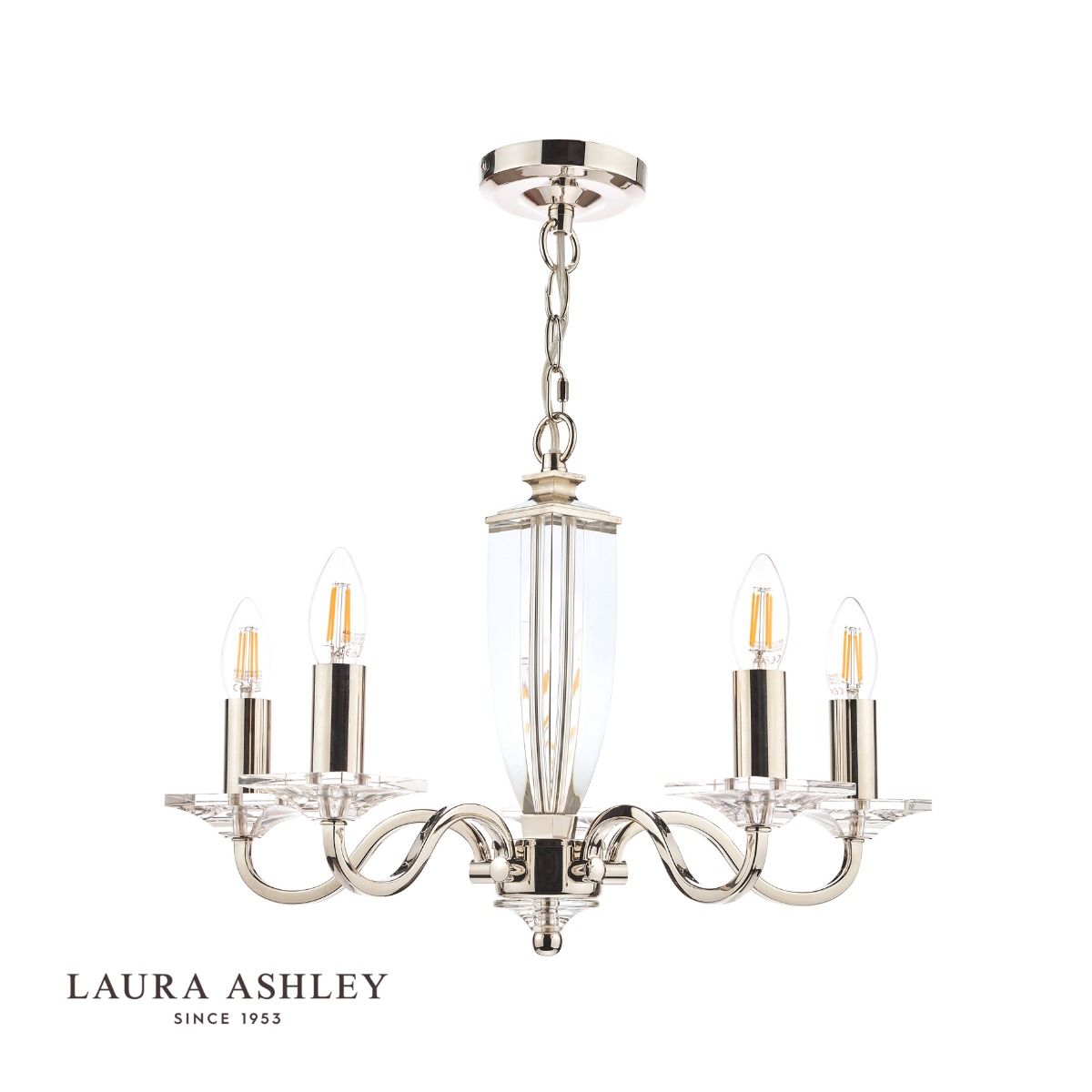 Laura Ashley Carson 5lt Chandelier Cut Glass & Polished Nickel