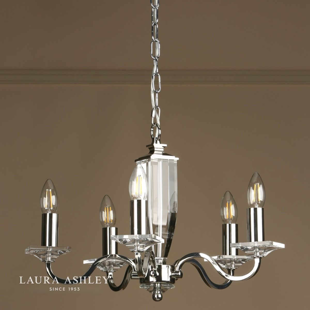 Laura Ashley Carson 5lt Chandelier Cut Glass & Polished Nickel