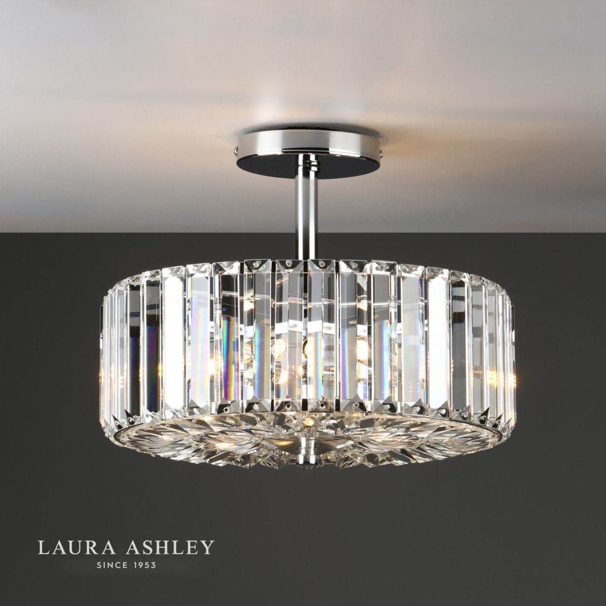 Laura Ashley Fernhurst 3lt Semi Flush Polished Chrome Glass