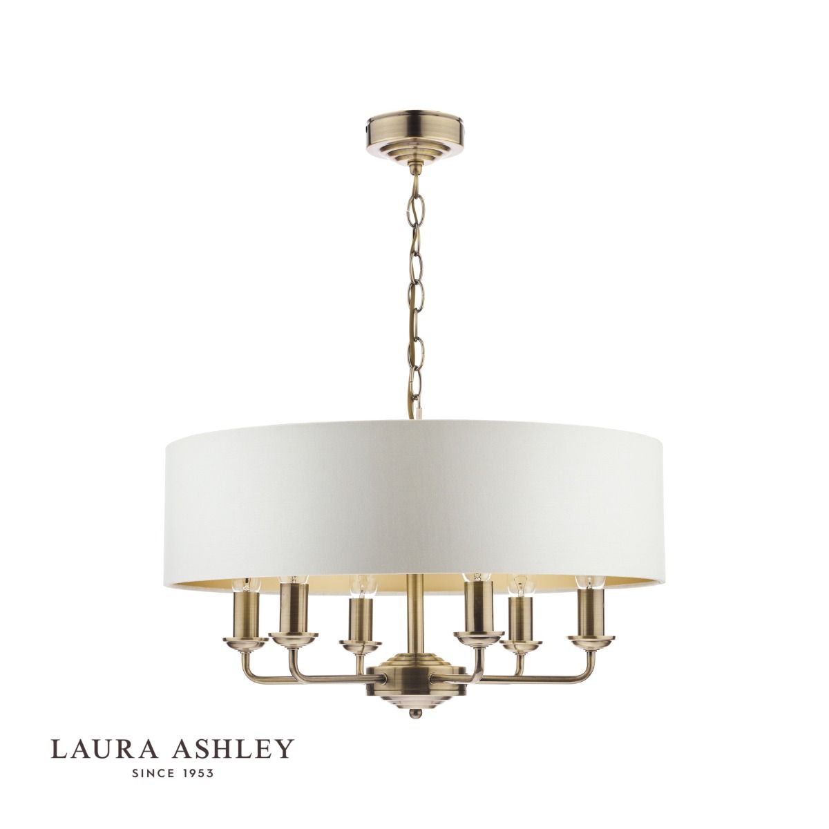 Laura Ashley Sorrento 6 Light Pendant Antique Brass With Ivory Shade