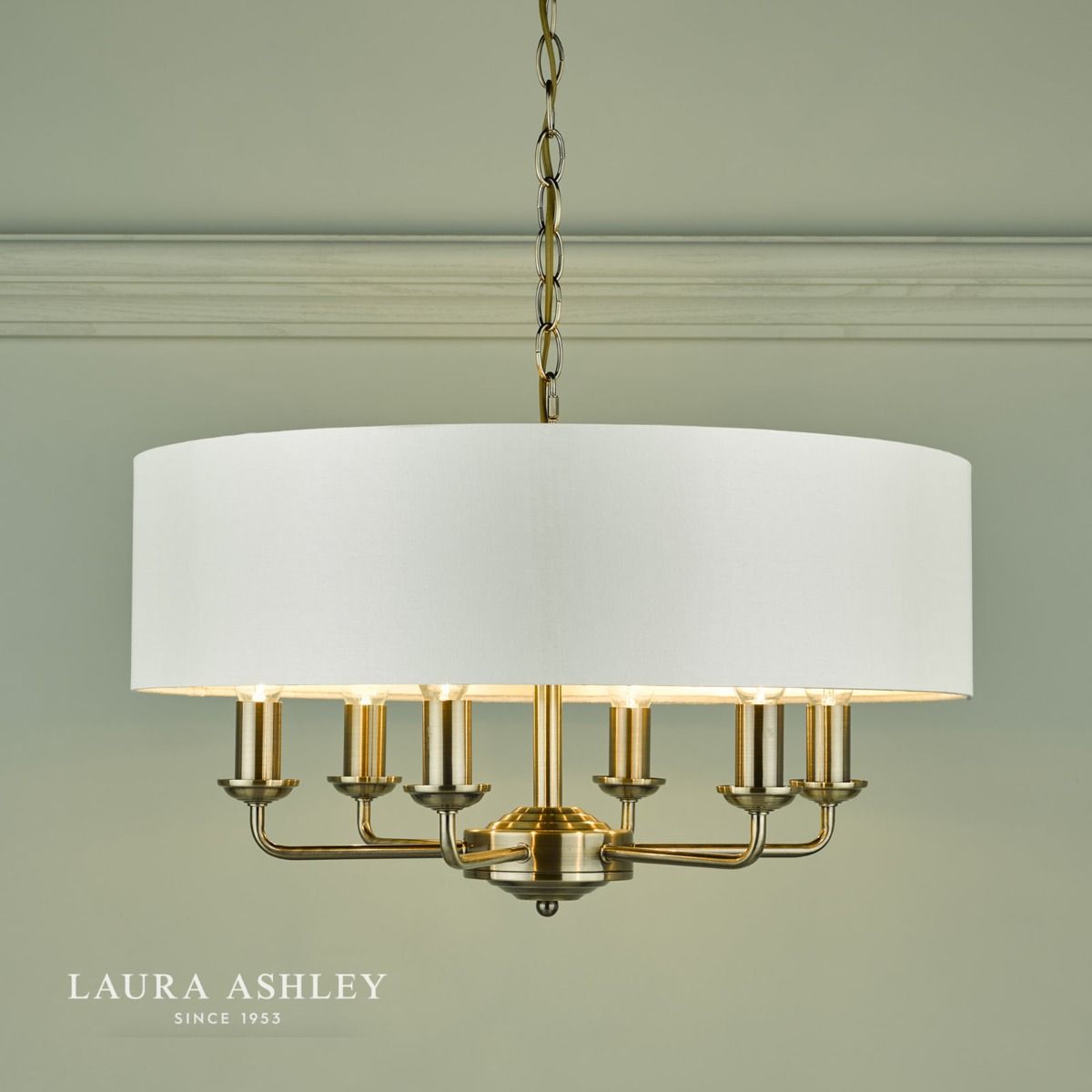 Laura Ashley Sorrento 6 Light Pendant Antique Brass With Ivory Shade