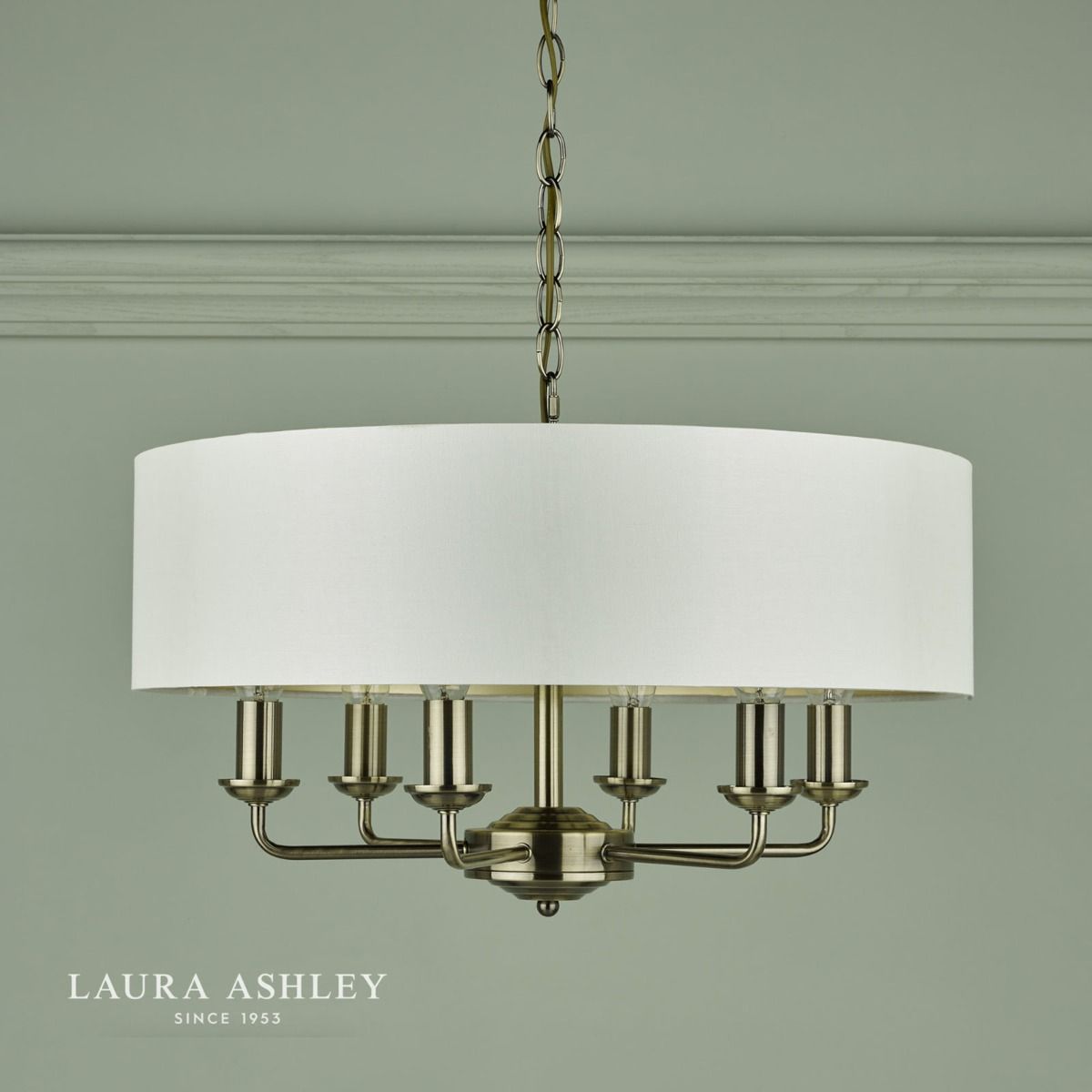 Laura Ashley Sorrento 6 Light Pendant Antique Brass With Ivory Shade