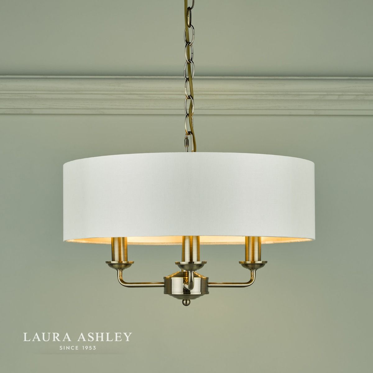 Laura Ashley Sorrento 3 Light Pendant Antique Brass With Ivory Shade