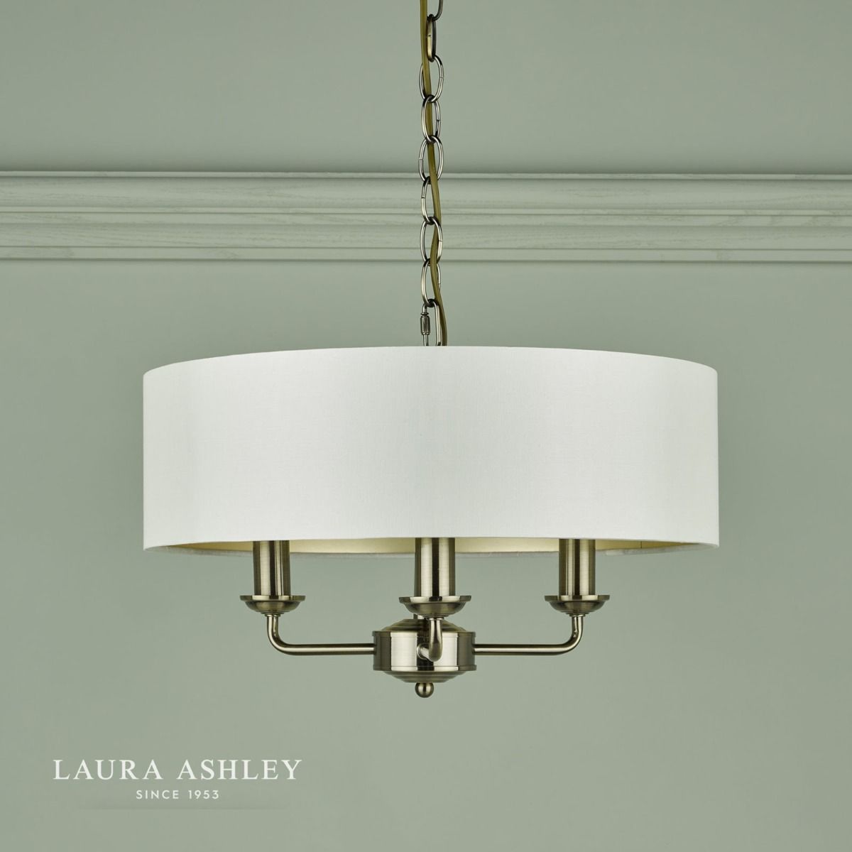 Laura Ashley Sorrento 3 Light Pendant Antique Brass With Ivory Shade