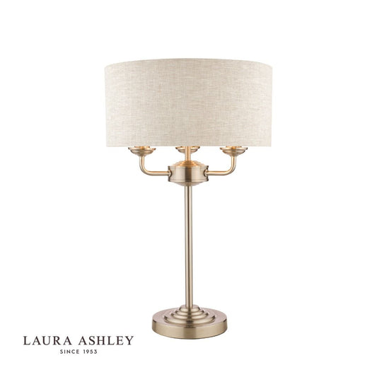 Laura Ashley Sorrento 3 Light Table Lamp Satin Nickel With Natural Shade