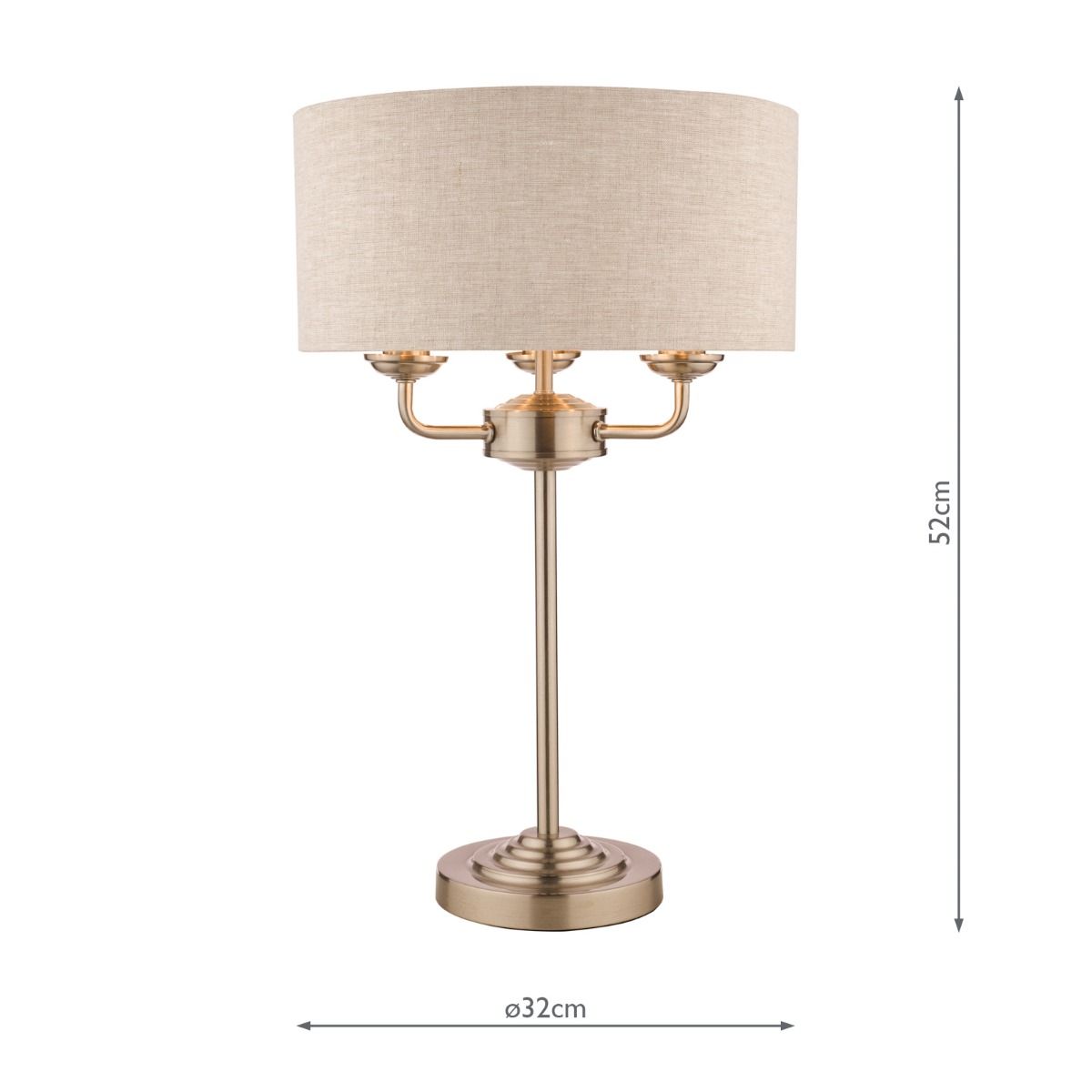 Laura Ashley Sorrento 3 Light Table Lamp Satin Nickel With Natural Shade